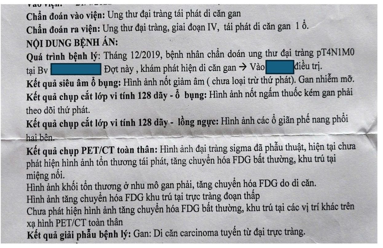 Bệnh Nhân Ung Thư Đại Trực Tràng Di Căn Gan được Tiến Sĩ Trần Thị Hiền tư vấn và hỗ trợ bệnh